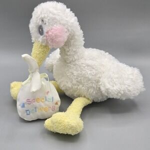 First & Main Special Delivery Stork Plush White Yellow Baby Shower Gift 10 inch